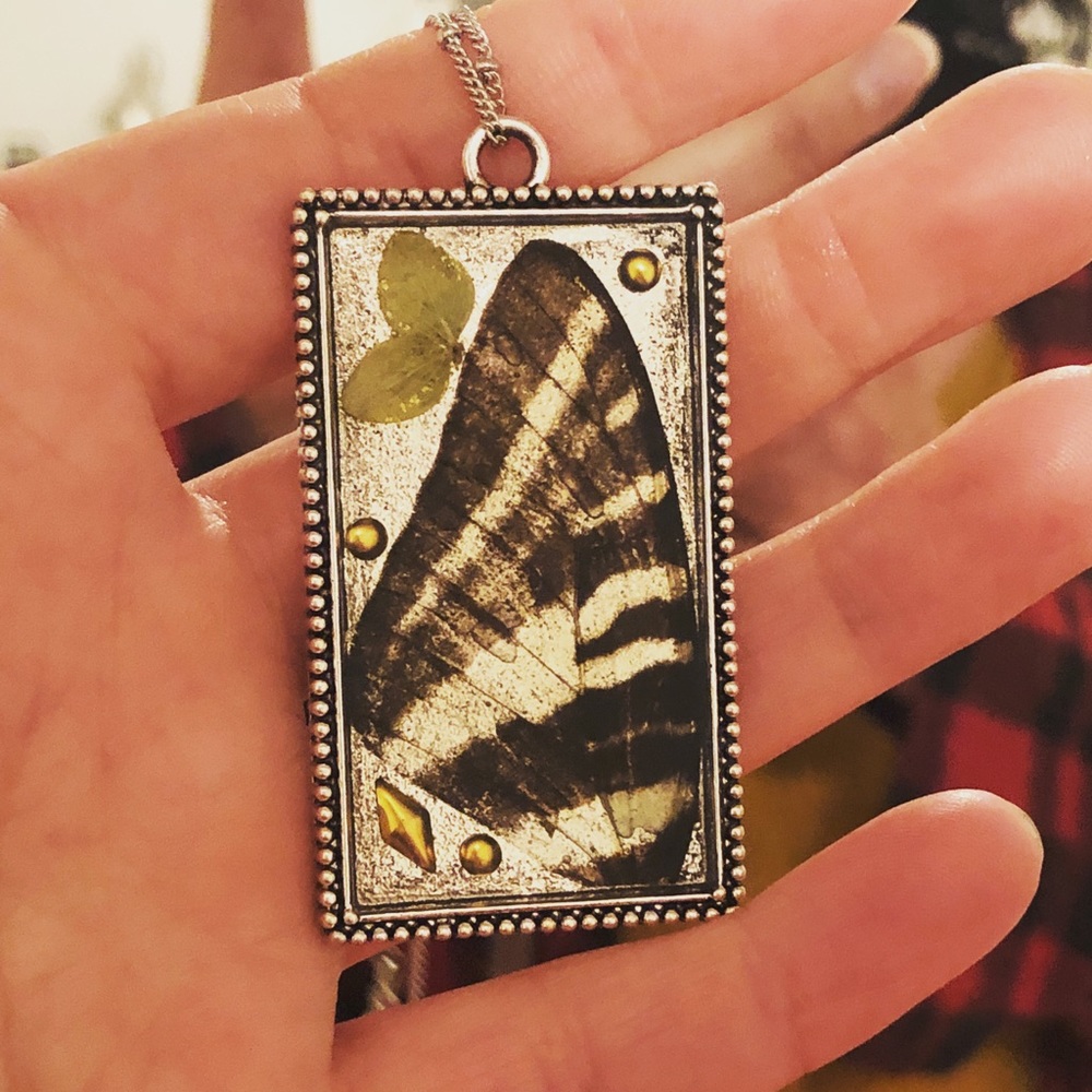Butterfly resin pendent necklace